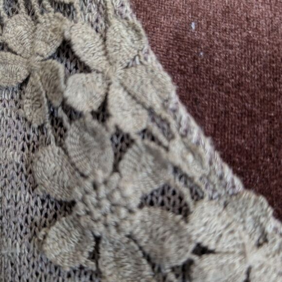 Olivia moon taupe tunic vest cotton blend size M crochet flower collar - Picture 4 of 6